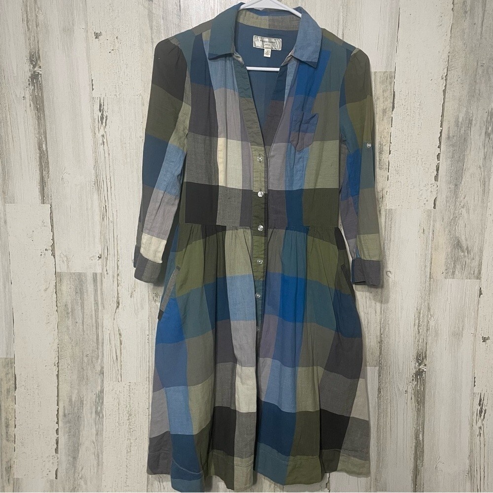 Anthropologie Moulinette Souers Reed Plaid Shirt‎ Dress Size 2 Cotton Pockets